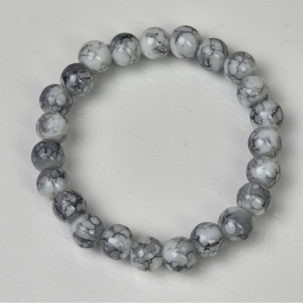 10mm Gray Marble Glass Beaded Bracelet‎